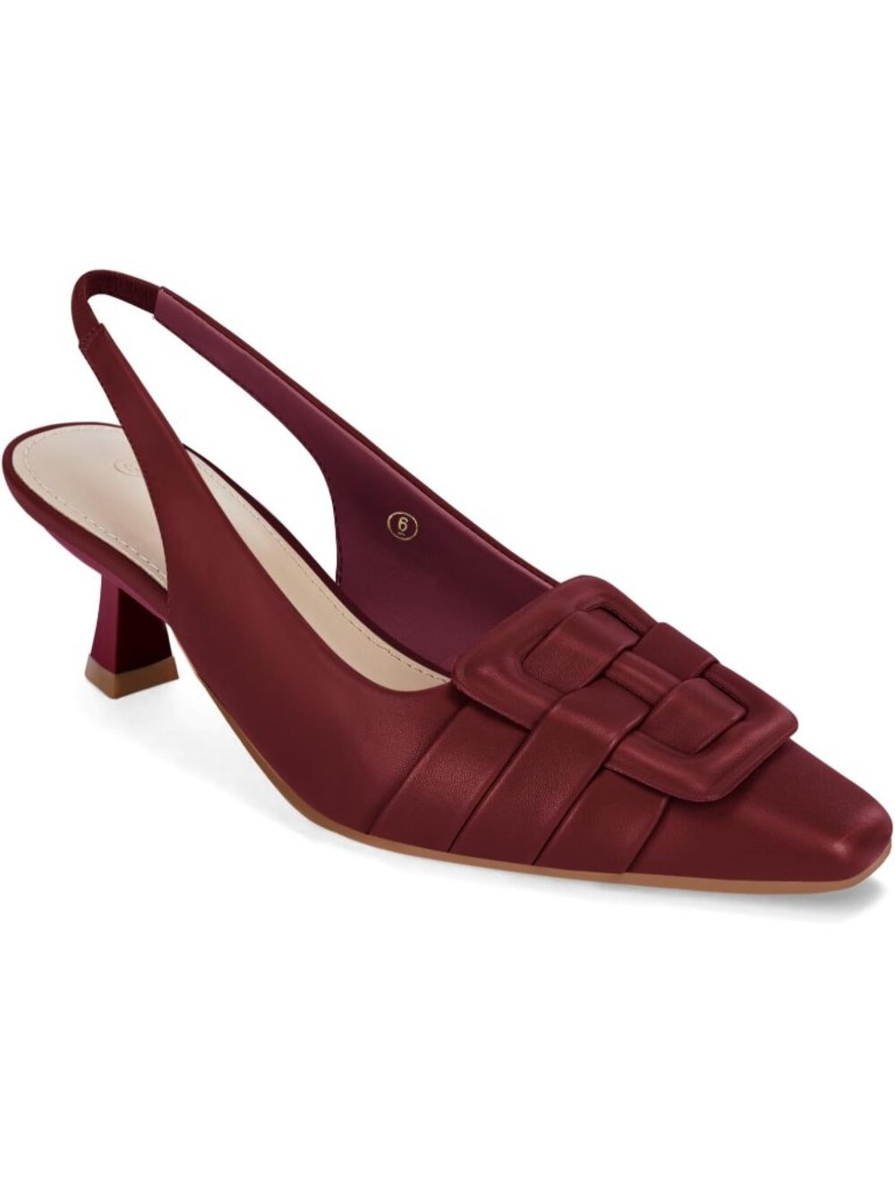Women's Wine Red Comfortable Slingback Pointed Closed Toe Dress Low Kitten Heel - Picture 1 of 5